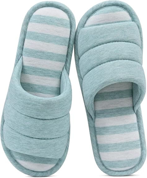 Hjemmesko med åben tå til damer og herrer, bløde bomulds indendørssko med memory foam, slip-on hjemmesko til soveværelset