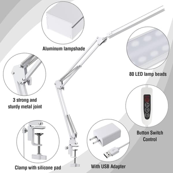 LED Skrivebordslampe - Clip-on LED Skrivebordslampe - Øyebeskyttelse - 3 Lysmoduser, 10 Lysstyrker