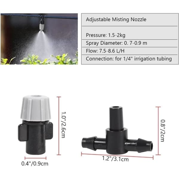 Dimmunstycke, 20 st T-kopplingar och 20 st bevattningsmunstycken Dimma Växthus vattenkylningssystem Sprinklerkit