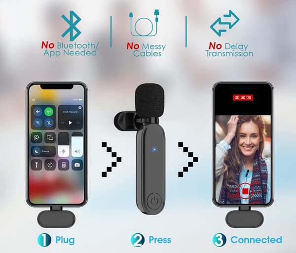 Lavaliermikrofoni, minikrofoni iPhonelle ja Androidille (Type-C), mobiilivideokuvaukseen, YouTube Facebook Live -mikrofoni (musta)