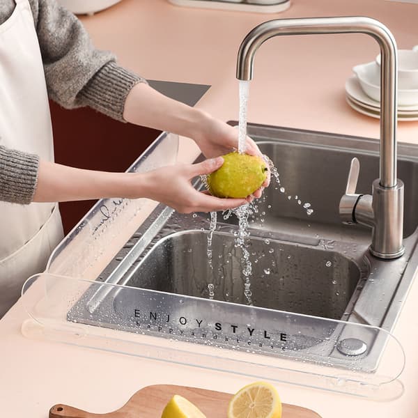 Plastic Sink Splash Guard, Reusable with Strong Adhesion, Splash Guard for Washing Vegetables