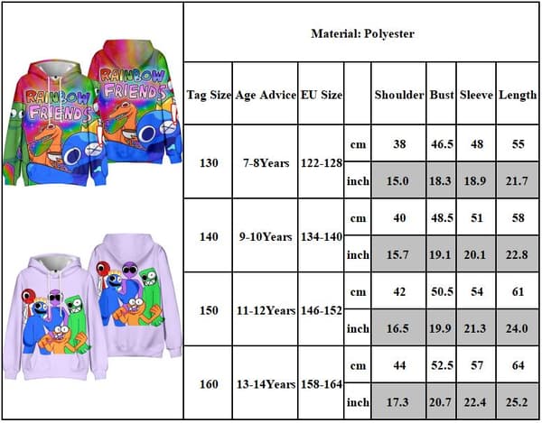 Roblox Rainbow Friends Lade Vinter Hættetrøje Sweatshirt Pullover B B 130cm B 130cm
