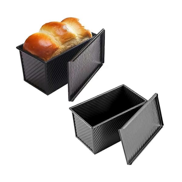 Svart rektangulær bølgeformet brødform med lokk mini rektangulær non-stick brød-/kakeform 20 x 10 cm