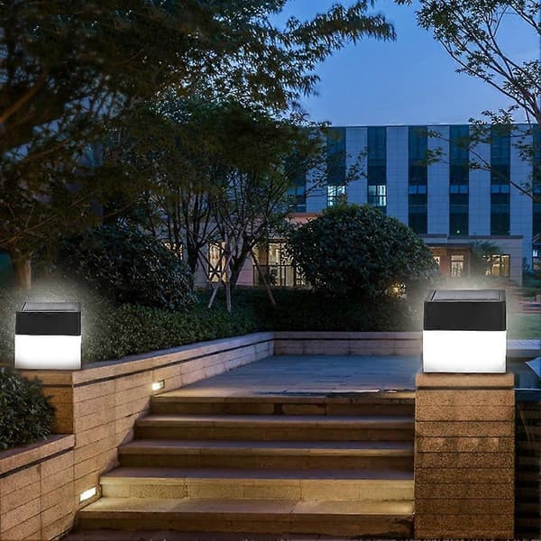 LED Solcellsdriven Utomhus Trädgård Staket Gård Fyrkantig Vit Ljusdekoration