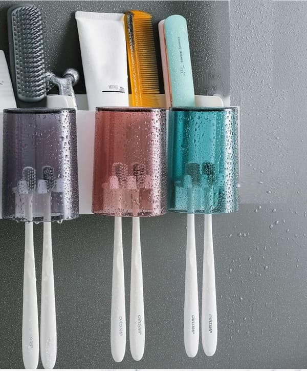 Toothbrush Holder, Toothpaste Holder with 4 Cups + 8 Storage Slots for Toothbrush Heads