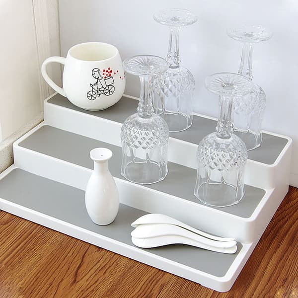 3-tier Spice Rack for Cabinet, Non-slip Kitchen Shelf Organizer, 37.2*24.2*8.5 cm, White/Grey