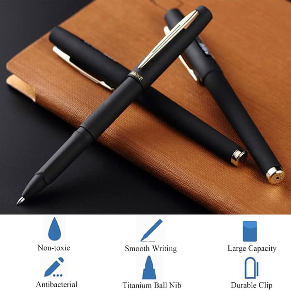 Black Ink Rollerball Pens Fine 0.5mm Ballpoint Tip (5-Pack)