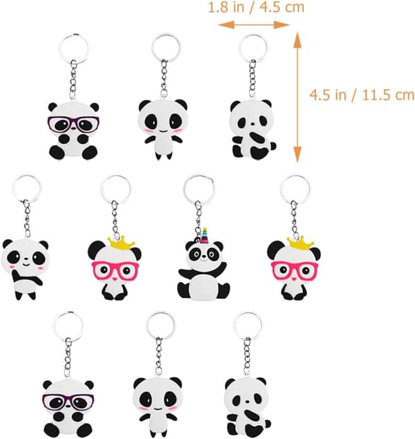 10 st Panda Nyckelring Pack Tecknad Söt Pvc Multifunktionell Lätt Nyckelring