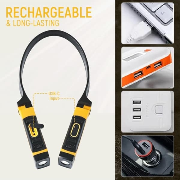 Rechargeable USB Reading Light Neck Book Light, 2 Brightness Levels, Bendable Arms for Reading, Camping, Repair