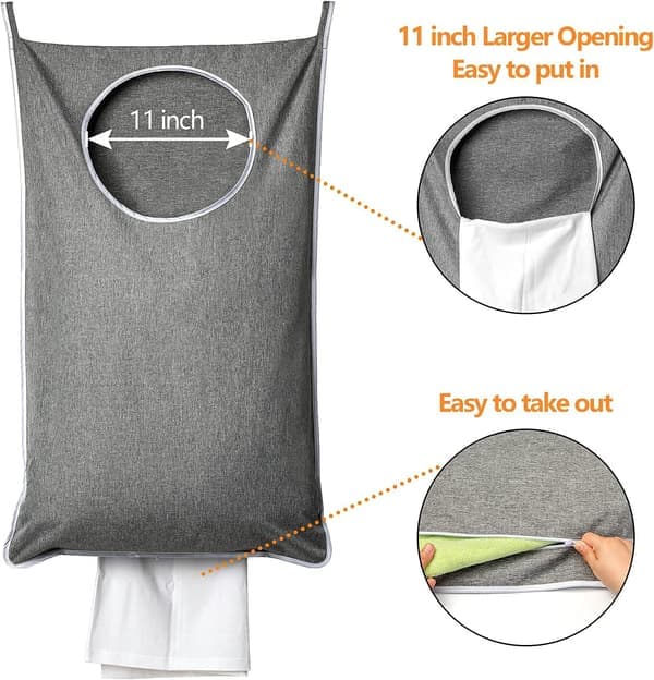 XL Hanging Laundry Hamper 84x56cm Tear-Resistant Door Hook Space-Saving Grey for Bathroom [Ho]