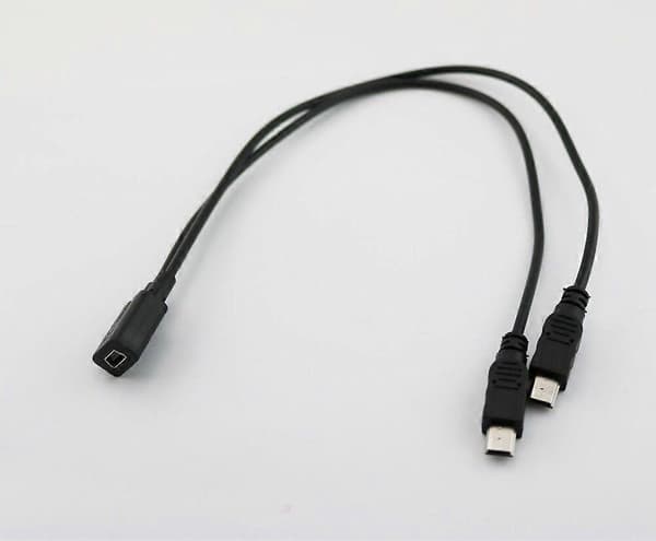 Mini USB 2.0 hunn til dobbel 2 hann splitter Y forlengelsesladeradapterkabel FT