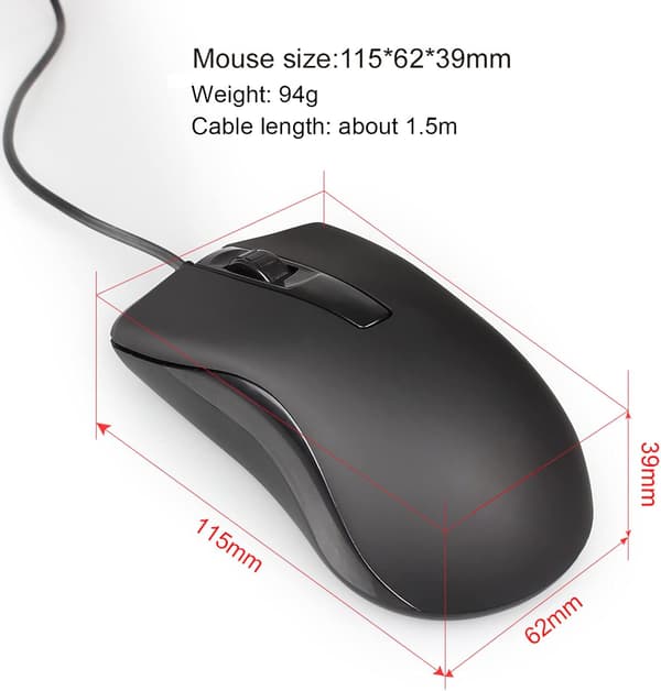 USB Wired Mouse, Gaming Mouse, Ambidextrous, 2400 DPI, Compatible with PC/Mac/Laptop/Desktop 1.5m Cable (Black)