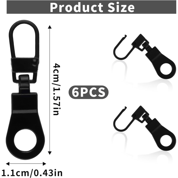 6 Pieces Small Hole Zipper Pull Tab Detachable Zipper Pull Tab Repair for Clothes Jackets Boots Handbag