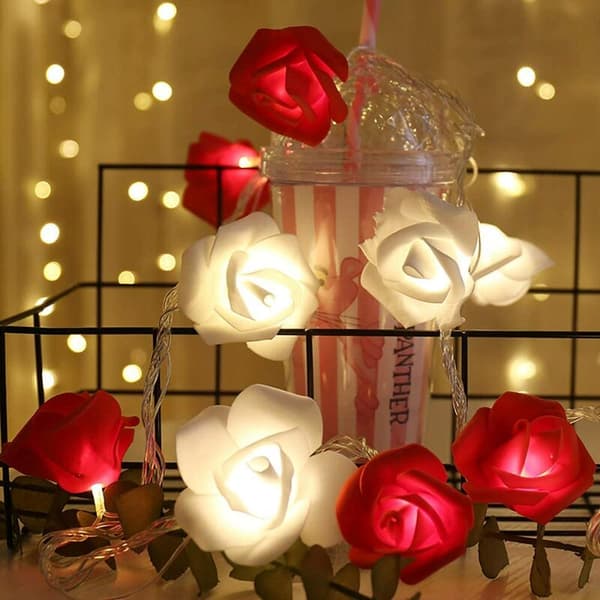 Ros Ljusslinga 3M 20 LED Batteridrivna Rosblommor Varmvit