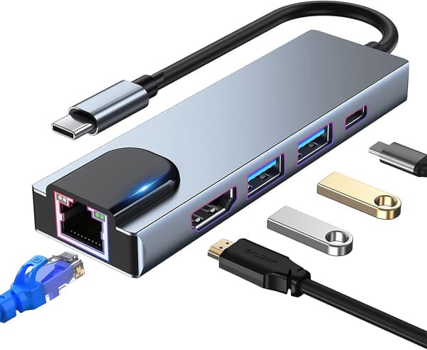 USB-C Hub Multiport Adapter, 5-i-1 USB-C Dokkingstasjon med 4K HDMI
