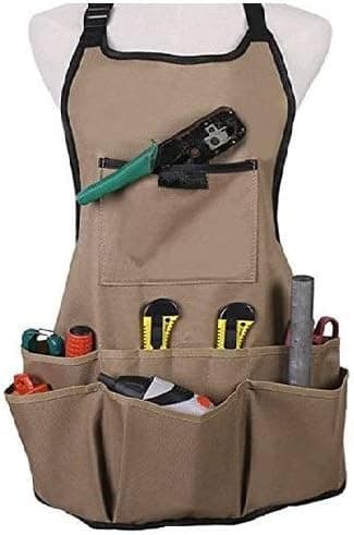 Garden Apron with Pockets, Oxford Work Apron, Adjustable Protective Apron for Garden Tools, Brown, 58X60CM