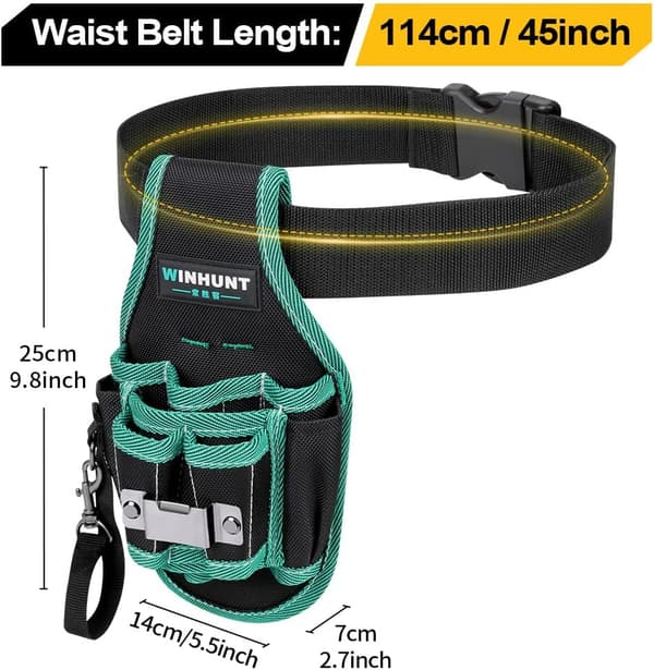 Tool Belt Pouch, Tool Organization Box for Tools and Small Parts, 9-Pocket Tool Bag with Tape Holder (14x7x25 cm)