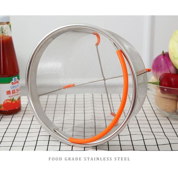 6-quart Stainless Steel Colander, Silicone Handles for Easy Lifting, Egg Steamer Basket, Pasta Strainer (Orange)