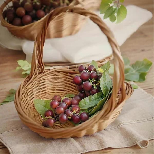 Rattan Basket with Handle - Portable Garden Harvest Basket, Multifunctional Woven Storage Basket