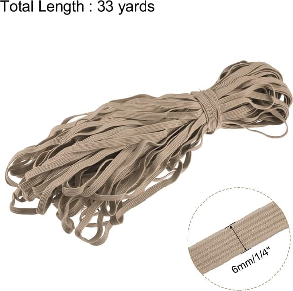 Flat elastisk snor for sying 1/4 tomme 6mm 33 Yards Strikk Kraftig Stretch Stropp Tau Håndverk DIY Khaki SQUARE