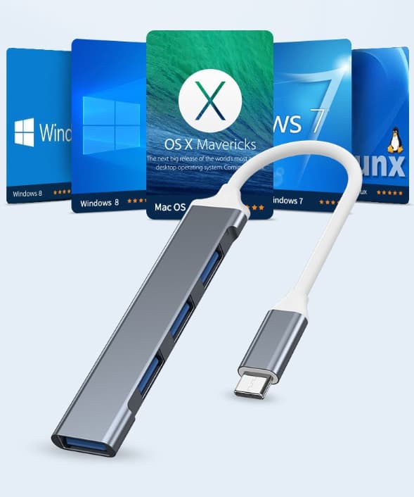 Grå 4-portars USB 3.0-hubb Hög hastighet Typ C USB-hubb 5 Gbps Splitter