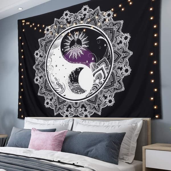 Psykedelisk sol och måne gobeläng väggbonad yin yang H