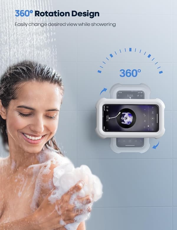 Waterproof Shower Phone Holder - 480° Rotatable and Extendable Shower iPhone Case, Wall Mounted Phone Holder for Bathroom [Ho]