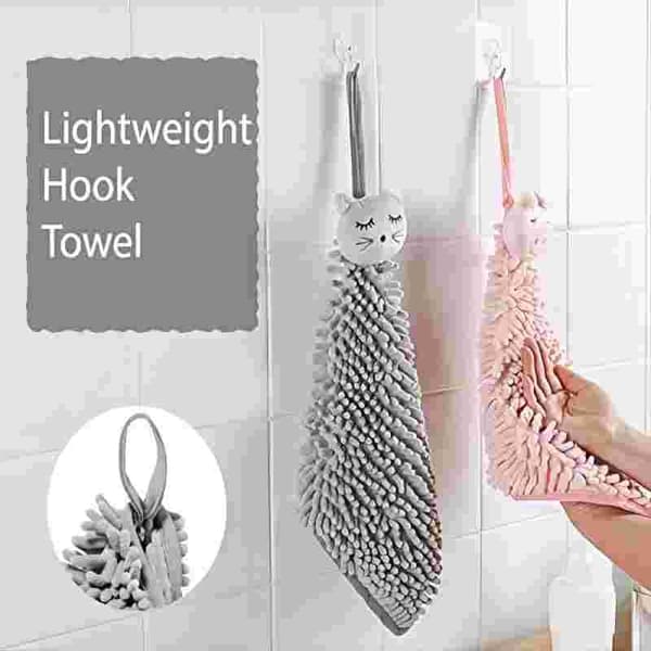 Søde dyrekøkken- og badehåndklæder 2-pak, blød plys mikrofiber til børn og voksne (pink + grå)