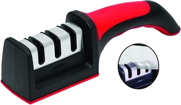 Knivsliber - ergonomisk design - tredelt buet håndtag - sort