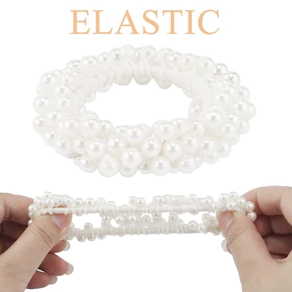 Perlehårbånd Elastisk Hvidt Hårbånd Hårperler Strækbart Armbånd Hårbånd til Kvinder Hår Boho Bryllup Hvide Perlehårtilbehør til Kvinder