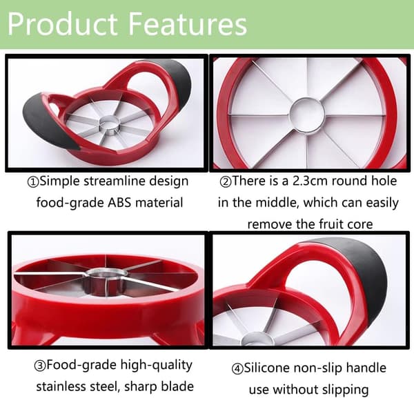 Apple Corer and Slicer - Fruit Cutting Tool - Apple Divider - Slicing Tool - Stainless Steel Cutter for Fruit - Vegetables - Ergonomic Handle