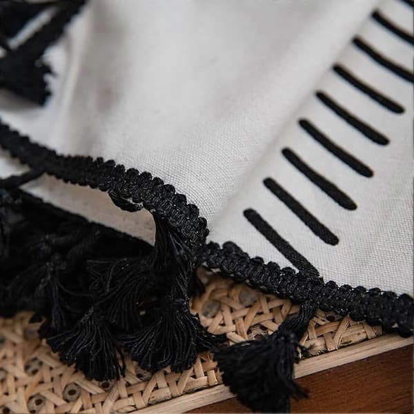 Curtains Mandala Geometric White and Black Curtains with Eyelets Polyester Cotton Curtains with Tassel for Kitchen Dining Room