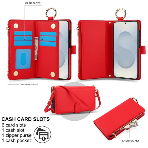 Samsung Galaxy S26 5G Etui med Crossbody-ring Multifunktionel Læderpung Sort