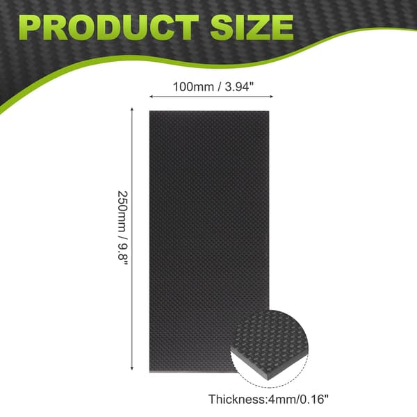 3K Kulfiberplade Paneler, 100 x 250 4mm Plade Laminat Almindelig Vævning Fleksibel til RC Fly, Autodele 4mm 0,2 tommer