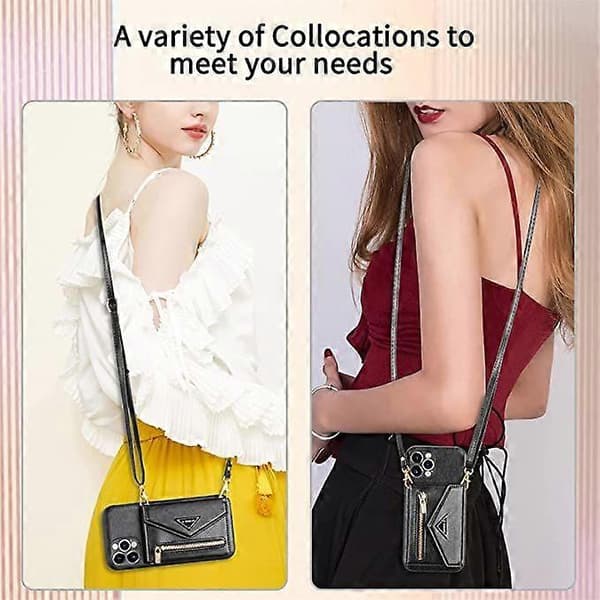 Wallet Case with Shoulder Strap for iPhone 12 Pro Max, Card Holder, PU Leather Protective Zipper Handbag, Stand