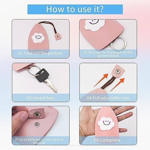 Cute Keychain Case 4-pack, PU Leather Car Key Case Portable Key Pouch for Car Keys, Personalized Retractable Key Bag (egg/cloud)