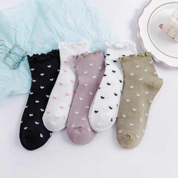 Ruffle Socks til kvinder, sjove farverige hverdagsstrømper til kvinder 5-pak
