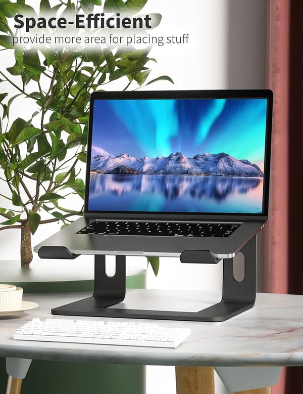 Aluminium Laptopstativ til skrivebord, kompatibelt med Mac MacBook Pro Air Apple Notebook, metalstativ til 10 til 15,6 tommer PC, LS1 sort