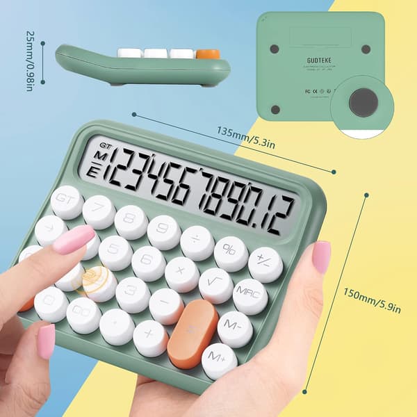Office Calculator 12 Digits Large LCD Display Cute Calculator Handheld Mechanical Calculator Large Buttons Calculator Desktop