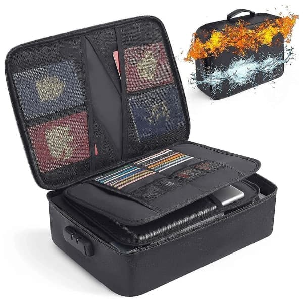 Fireproof Document Bag with Lock - Portable Security Box, Home, Office, Travel, Waterproof (f2)