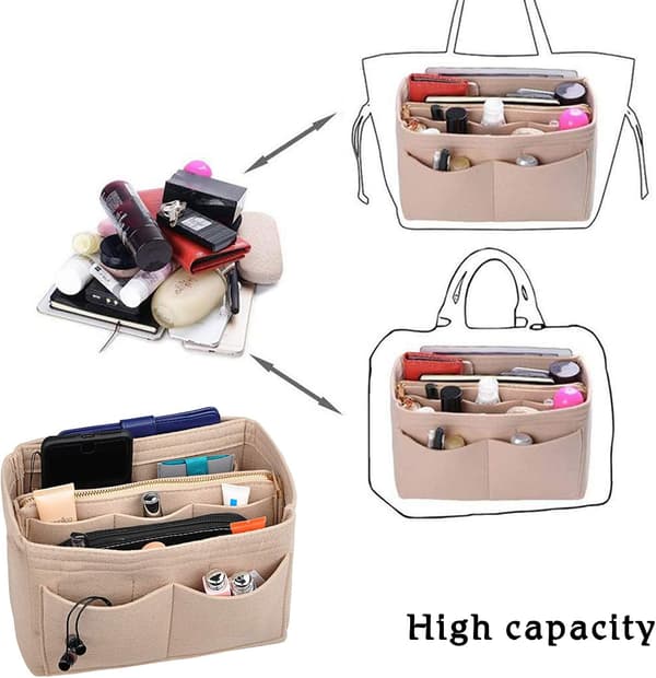 Filtväska Organizer, Damhandväskor Förvaringsväska med Dragkedja (Beige)