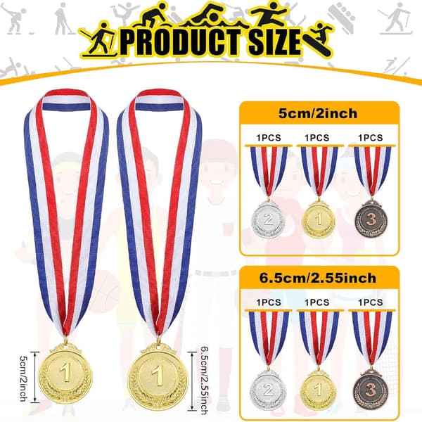 Diameter 6,5 cm Yaomiao 6 stk gull sølv bronse medaljer premie M