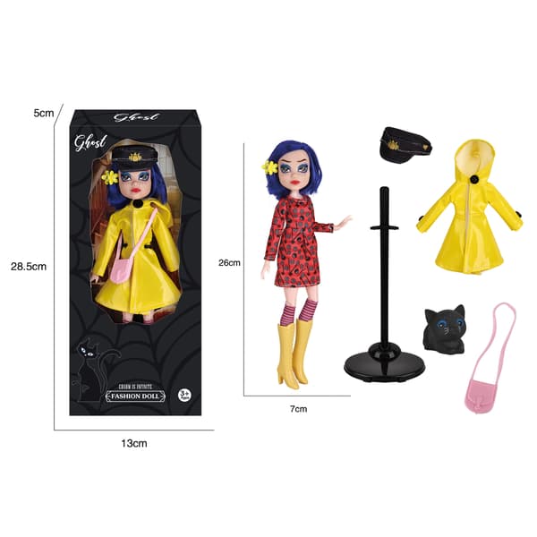 Coraline Plyschdocka Samlarleksak Regnrock Pyjamasversion Söt Stoppad Figur Present