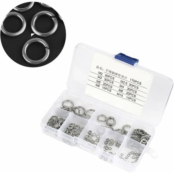 180 pcs Spring Washers in 8 Sizes, 304 Stainless Steel Assortment Box, Spring Washer M2 M2.5 M3 M4 M5 M6 M8 M10