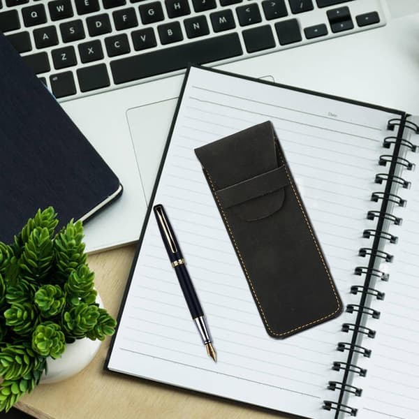 Large Capacity PU Leather Pencil Case for Adults, 2-Pack, Portable Pen Pouch with Protective Flap