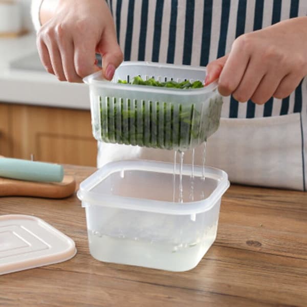 5-pack Fresh Box Refrigerator Fruit and Vegetable Storage Box Kitchen Drain Lid Storage Box Grey