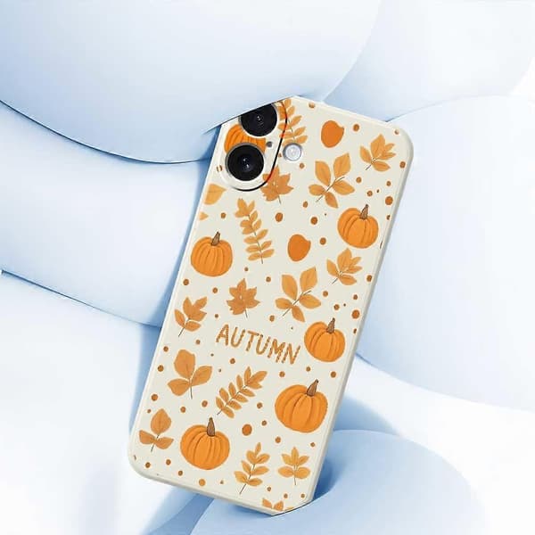 Kompatibel med iPhone 17 Cover Efterårstema Mønstertryk Lige Kant TPU Telefonbagside - Beige-lingling
