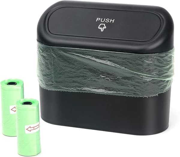 (Black) Small Car Trash Can, Car Trash Can with Lid, Waterproof
