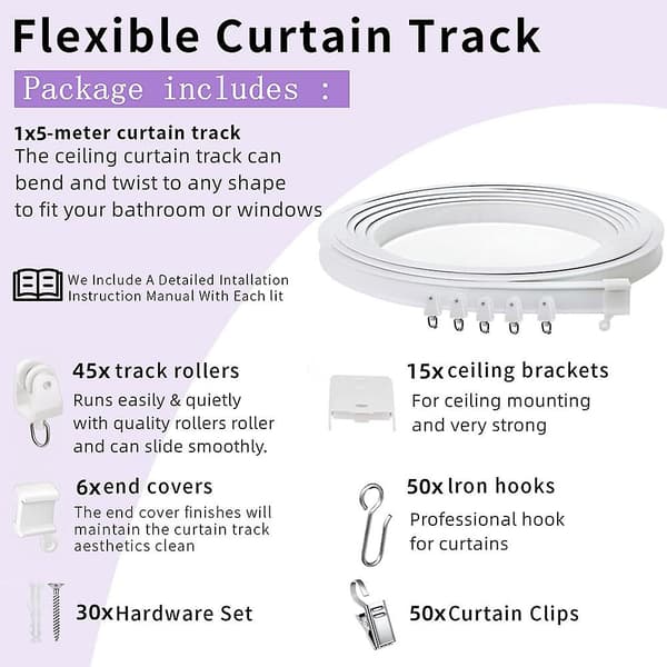 Flexible Bendable Ceiling Curtain Track, Ceiling Mount for Curtain Rail, Room Divider Ceiling Track