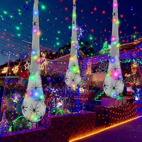 Halloween Spider Web Decorations - 3 Pcs Lighted Spider Egg Sacs for Indoor/Outdoor Garden, Yard, and Tree Hanging